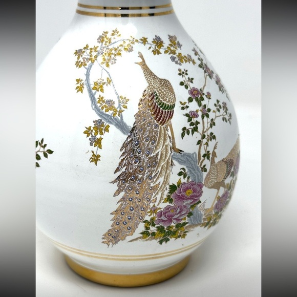 VTG Neofitou Keramik 24k Gold Painted Vase Peacocks Florals, Made in Greece MCM - Picture 8 of 12